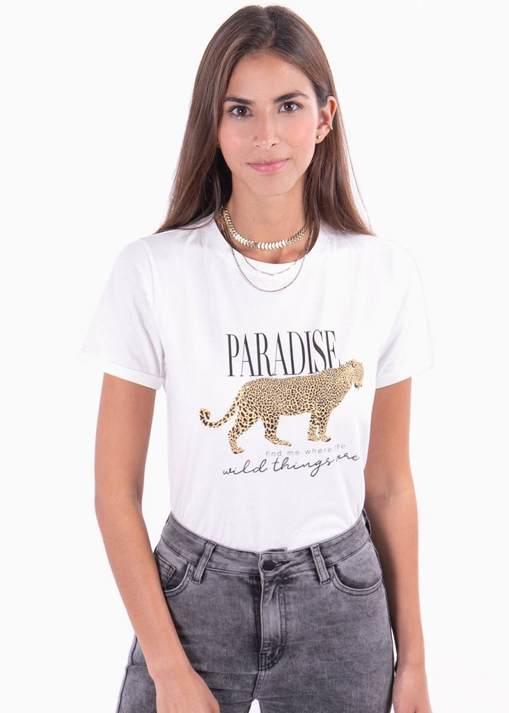 Camiseta estampada leopardo "Paradise" para mujer - Flashy
