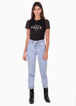 Camiseta manga corta con perlas en hombros para mujer - Flashy