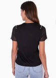 Camiseta manga corta con perlas en hombros para mujer - Flashy