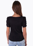 Camiseta manga corta embombada en ojalillo y escote en v para mujer - Flashy