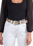 Cinturón con print de pyton y hebilla vaquera para mujer - Flashy