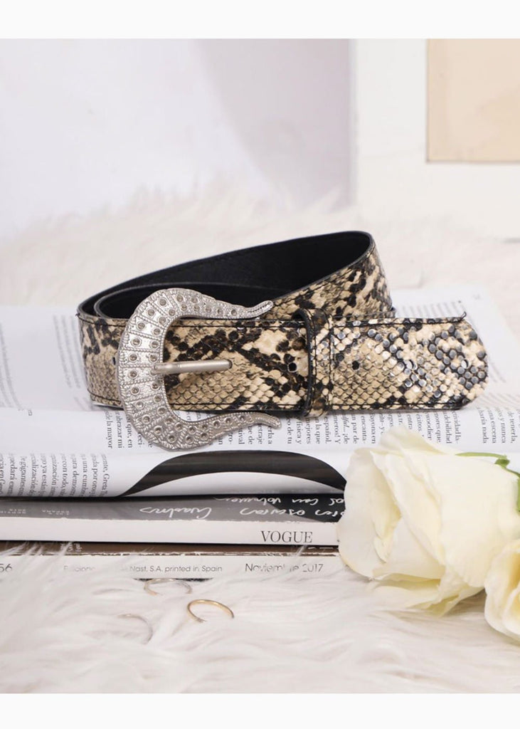 Cinturón con print de pyton y hebilla vaquera para mujer - Flashy