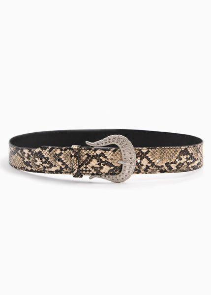 Cinturón con print de pyton y hebilla vaquera para mujer - Flashy
