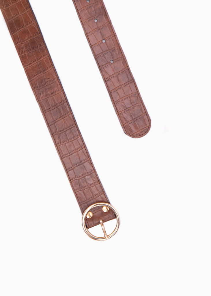 Cinturón con textura de piel y hebilla redonda para mujer - Flashy