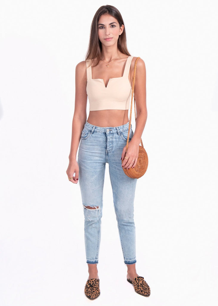 Crop top beige para mujer - Flashy