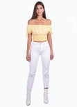 Crop top campesino con estampado de cuadros para mujer - Flashy
