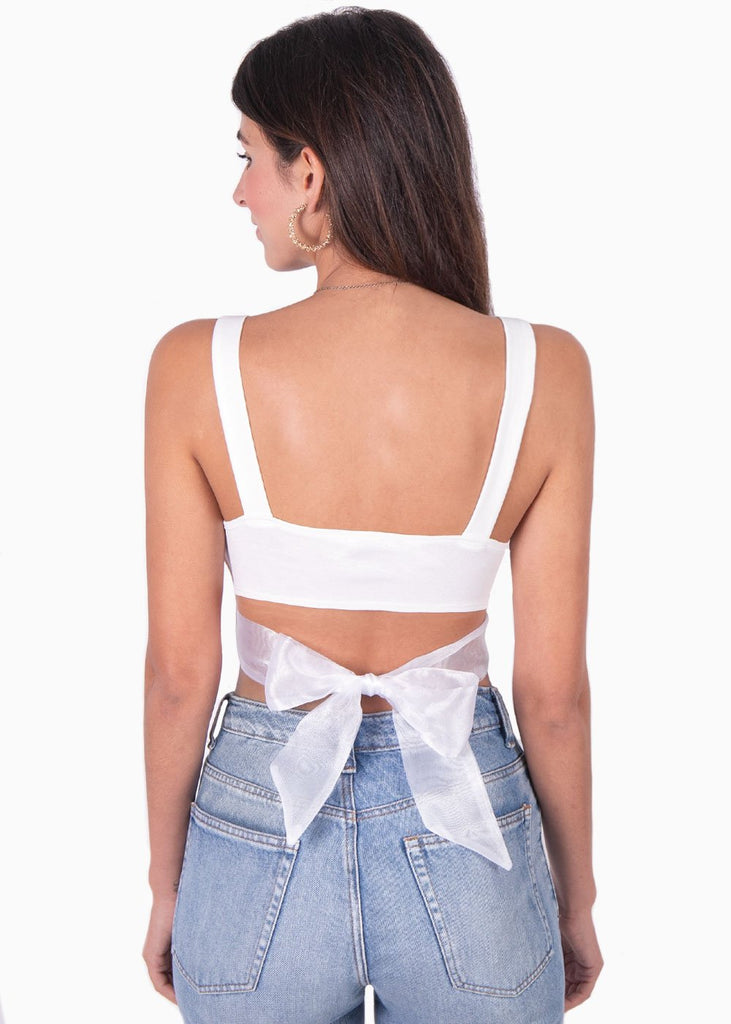 Crop top con anudado de organza en espalda para mujer - Flashy