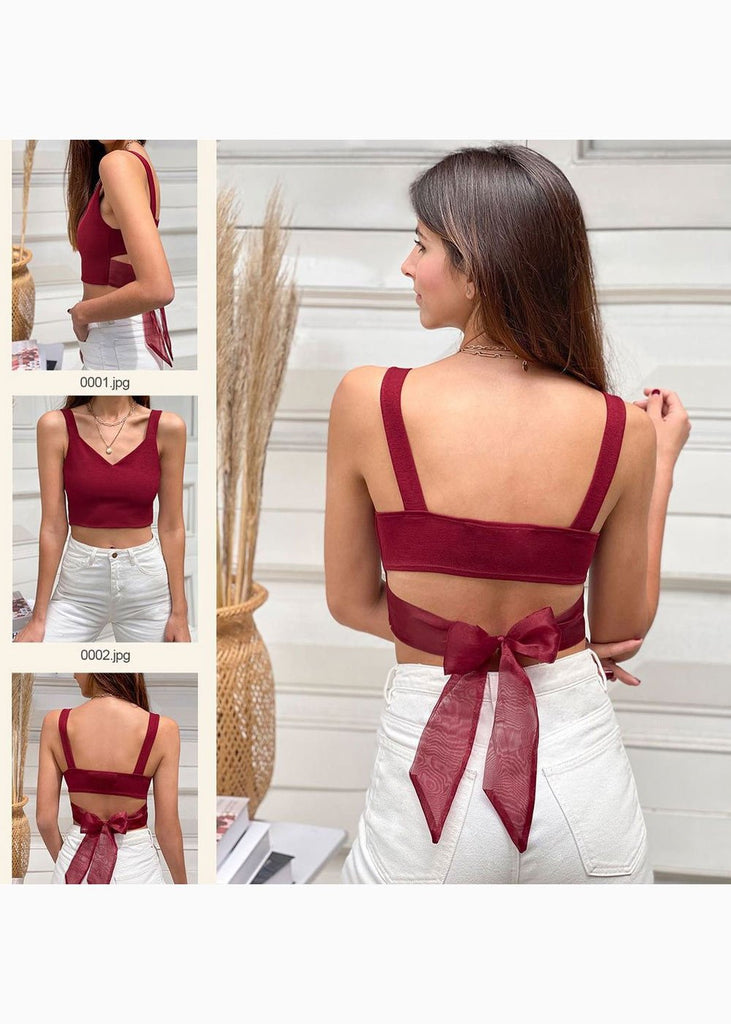 Crop top con anudado de organza en espalda para mujer - Flashy