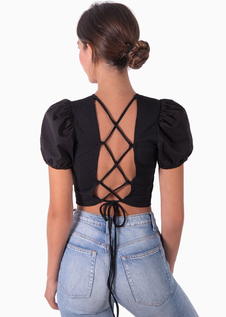 Crop top con anudados en espalda color negro para mujer - Flashy