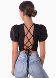 Crop top con anudados en espalda color negro para mujer - Flashy