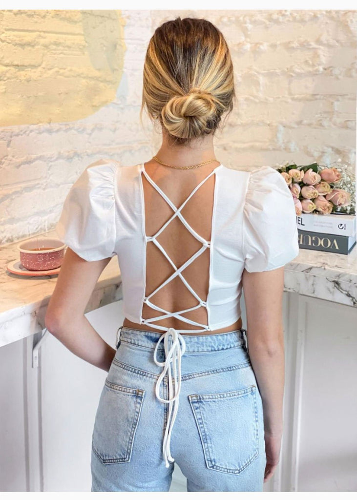Crop top con anudados en espalda color blanco para mujer - Flashy