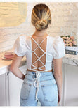 Crop top con anudados en espalda color blanco para mujer - Flashy