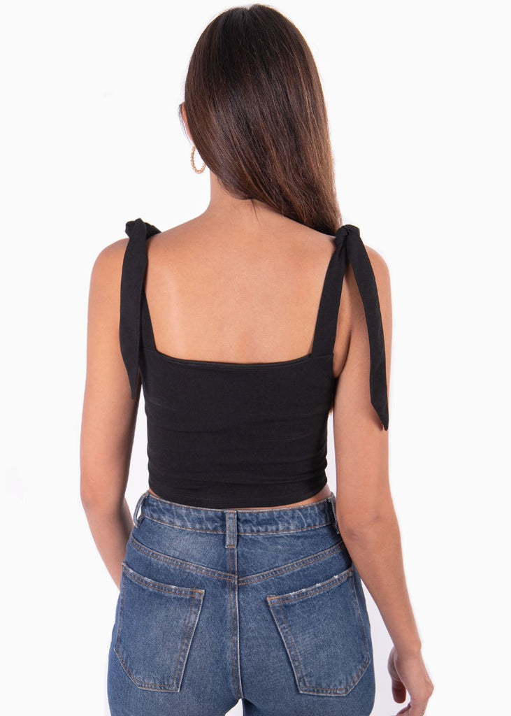 Crop top con anudados en tiras color negro para mujer - Flashy