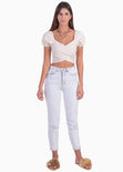 Crop top con escote cruzado y mangas embombadas para mujer - Flashy
