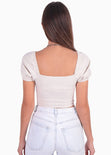 Crop top con escote cruzado y mangas embombadas para mujer - Flashy