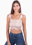Crop top con recogido y anudados en tiras para mujer - Flashy