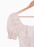 Crop top de lino con mangas embombadas y escote cuadrado para mujer - Flashy