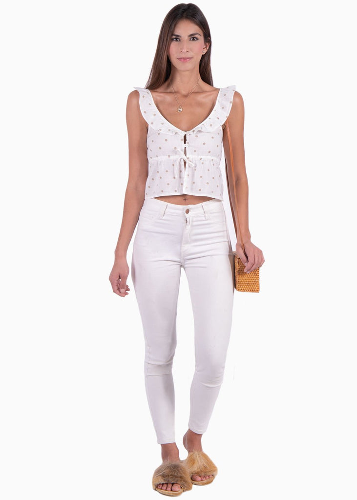 Crop top de lino con puntos y boleros para mujer - Flashy