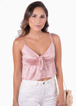 Crop top de tiras con anudado y boleros en satín para mujer - Flashy