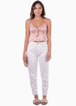 Crop top de tiras con anudado y boleros en satín color rosado para mujer - Flashy