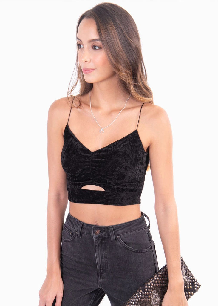 Crop top de tiras en velvet para mujer - Flashy