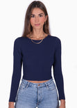 Crop top manga larga con espalda descubierta color azul para mujer - Flashy