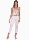 Crop top de tiras con escote cuadrado y lentejuelas color blanco para mujer - Flashy