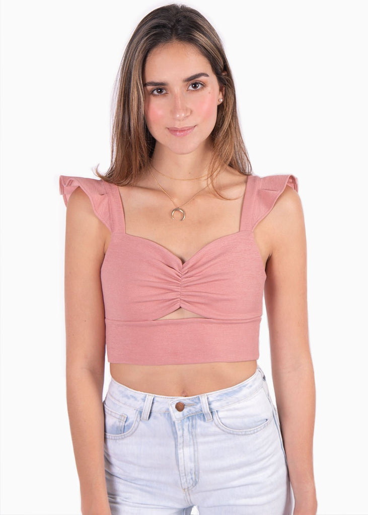 Crop top con recogido y boleros en mangas para mujer - Flashy