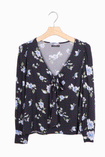 Blusa de flores manga larga con anudado en escote para mujer - Flashy