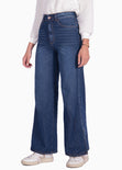 Jean tiro alto bota ancha color azul, denim para mujer - Flashy