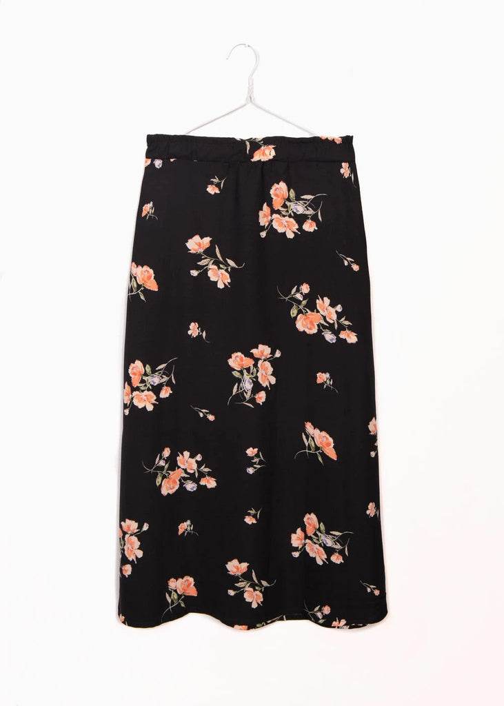 Maxi falda negra con estampado de flores para mujer - Flashy