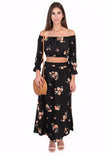 Maxi falda negra con estampado de flores para mujer - Flashy