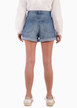 Short tiro alto de silueta mom color azul, denim para mujer - Flashy