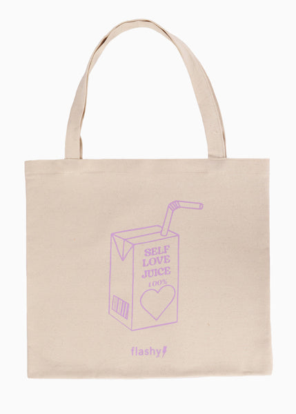Tote bag con estampado "Self Love Juice" color beige para mujer - Flashy