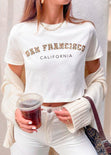 Camiseta corta con estampado de "San Francisco" en animal print color blanco para mujer - Flashy