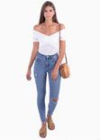 Blusa campesina con cruce en escote para mujer - Flashy
