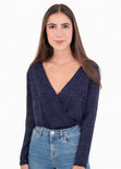Blusa cruzada con brillo manga larga para mujer - Flashy