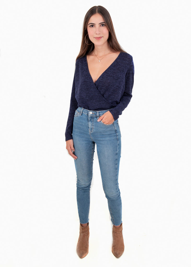Blusa cruzada con brillo manga larga para mujer - Flashy
