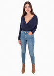 Blusa cruzada con brillo manga larga para mujer - Flashy