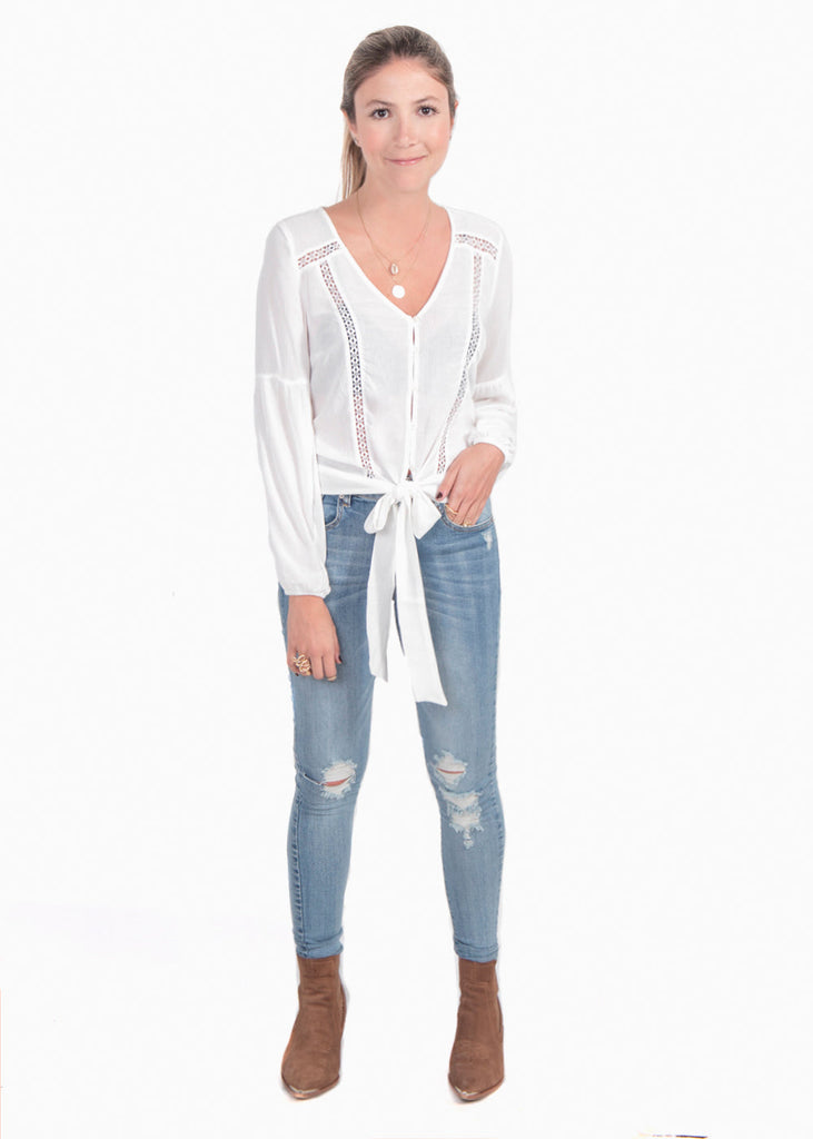 Blusa manga larga anudada con bolillo para mujer - Flashy