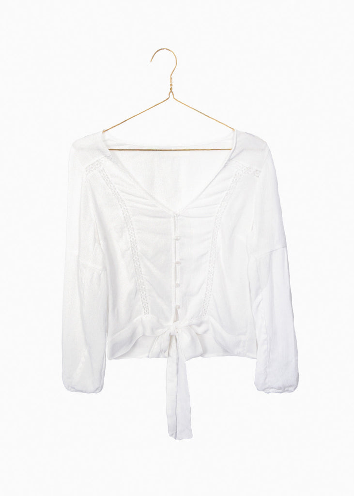 Blusa manga larga anudada con bolillo para mujer - Flashy