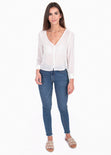 Blusa manga larga con bordado de puntos para mujer - Flashy