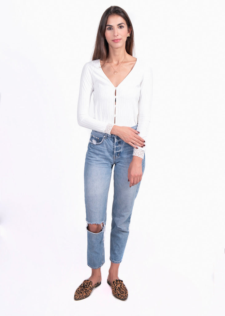 Blusa manga larga con encaje para mujer - Flashy