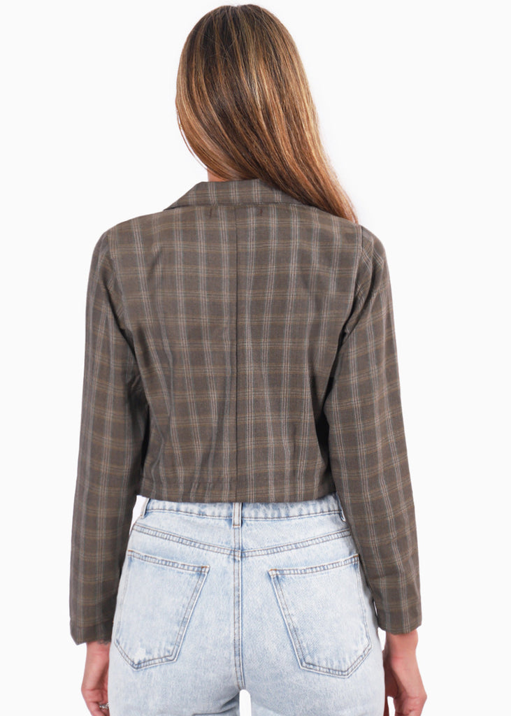 Blazer corto con estampado príncipe de Gales color gris para mujer - Flashy
