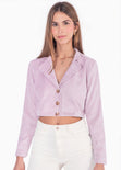 Blazer tipo sastre corto de corduroy color lila para mujer - Flashy