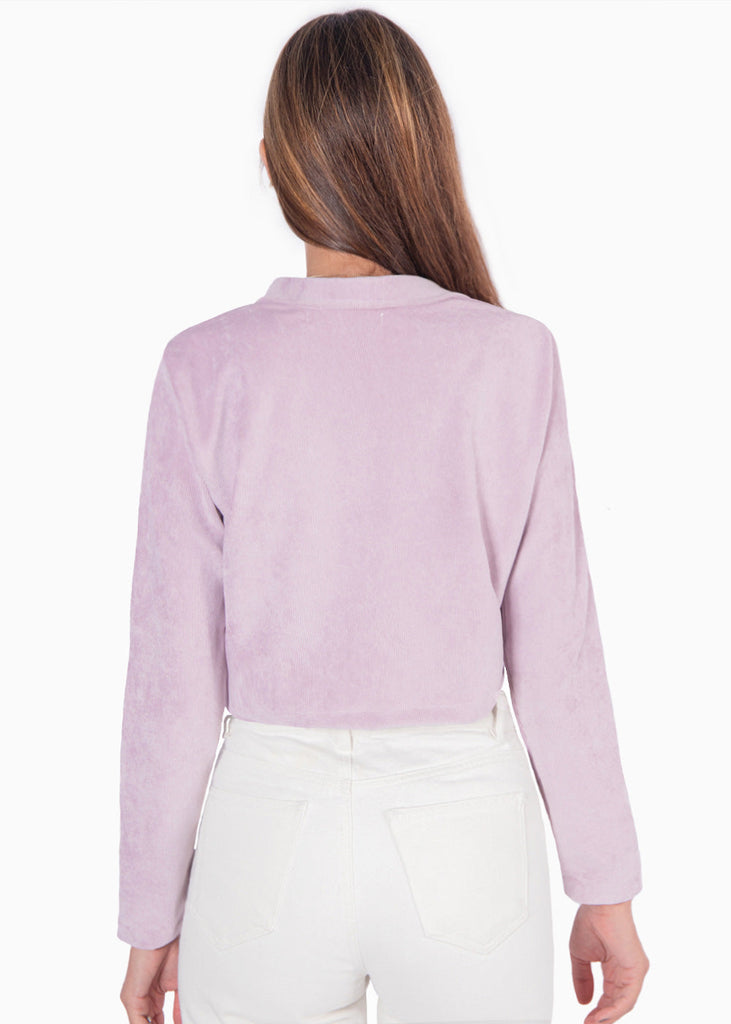 Blazer tipo sastre corto de corduroy color lila para mujer - Flashy
