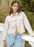 Chaqueta de paño con entrelazado en cuello y bolsillos - CEIBA.MARFIL