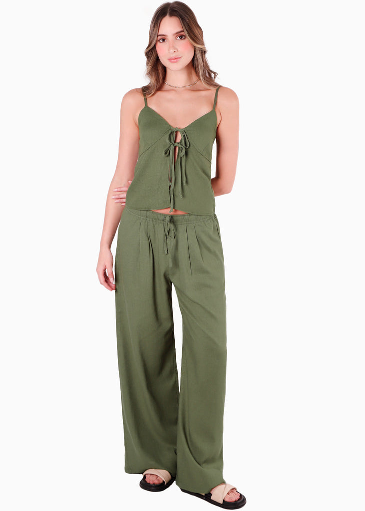 Blusa con anudados en delantero color verde para mujer - Flashy