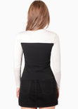 Blusa con corset en contraste color marfil, blanco para mujer - Flashy