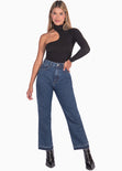 Blusa con cuello halter y un solo hombro color negro para mujer - Flashy